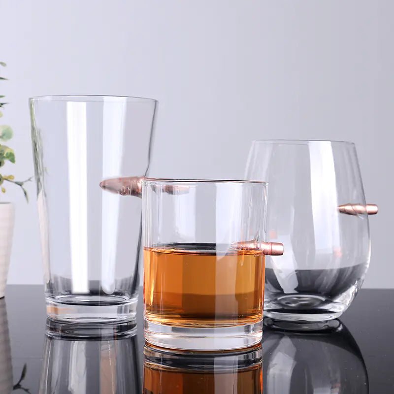 Creative Glass Whiskey Cup with Bullet Design - Lunqara