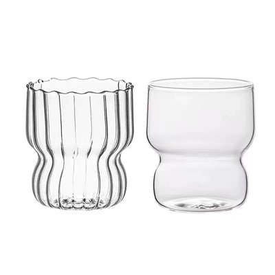 Striped Glass Water Cup - High Borosilicate Glass - Lunqara 