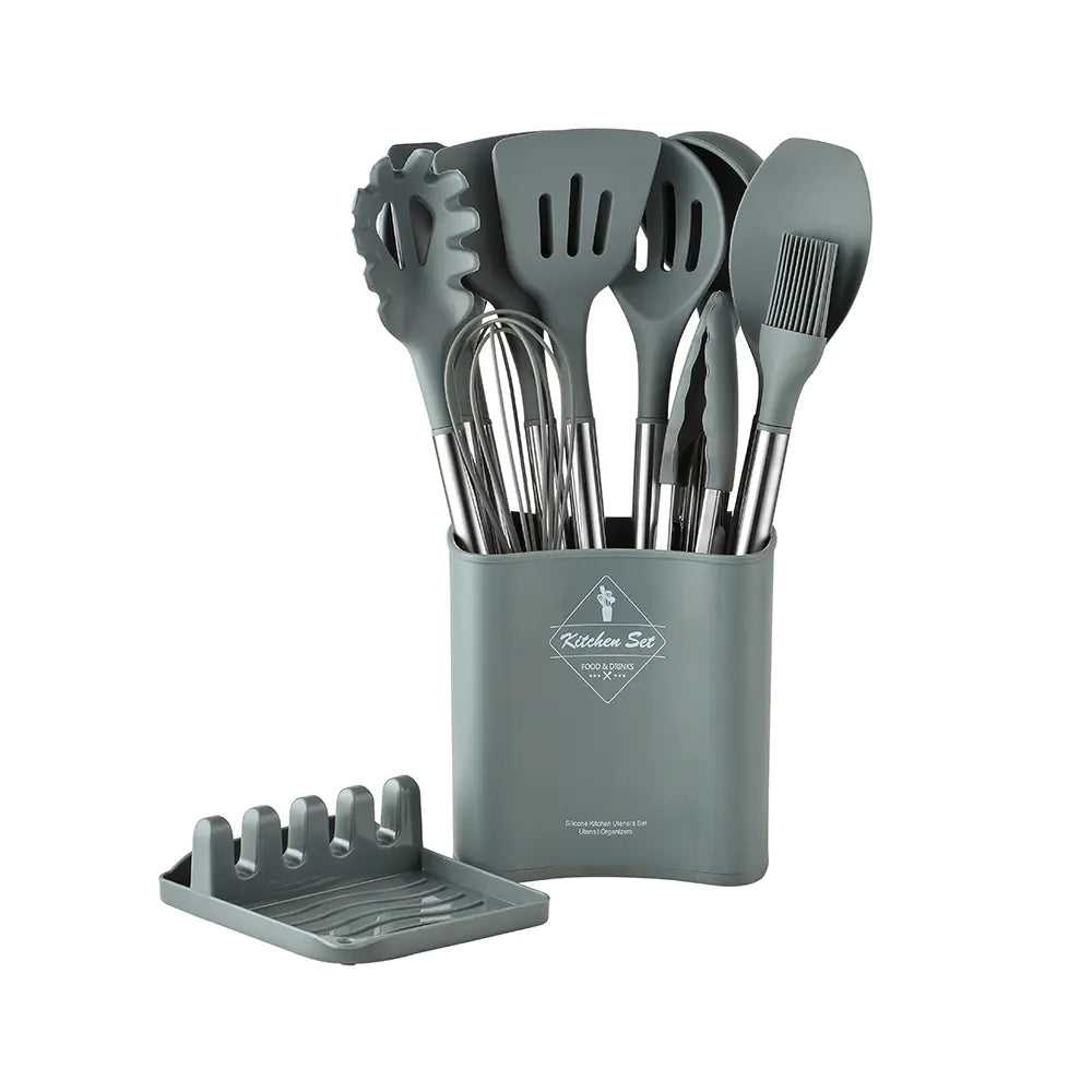 13-Piece Silicone Kitchen Utensil Set with Steel Handle