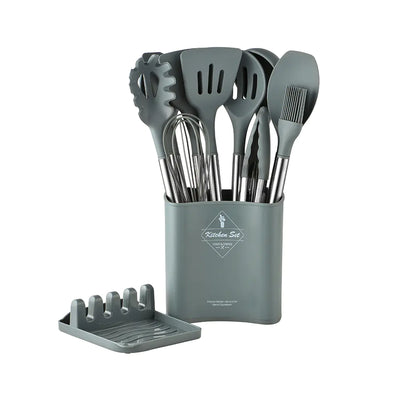 13-Piece Silicone Kitchen Utensil Set with Steel Handle