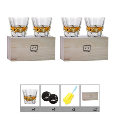 Nordic Style Crystal Whiskey Glass Set with Wooden Gift Box – Couples Edition