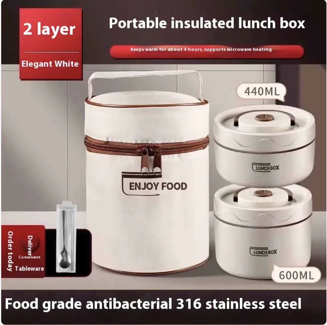 Extra-Long Insulated Stainless Steel Lunch Box