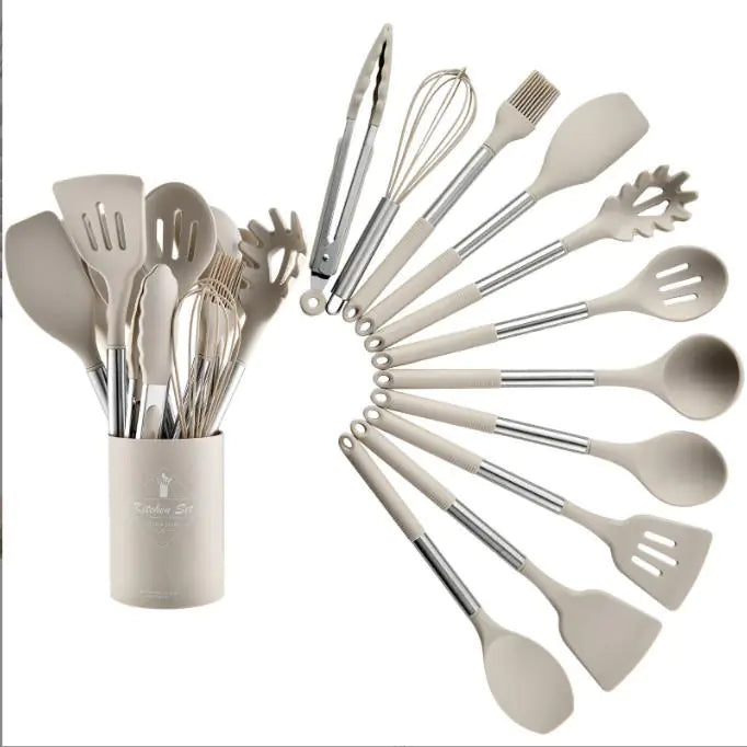 13-Piece Silicone Kitchen Utensil Set with Steel Handle