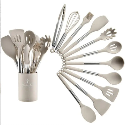 13-Piece Silicone Kitchen Utensil Set with Steel Handle