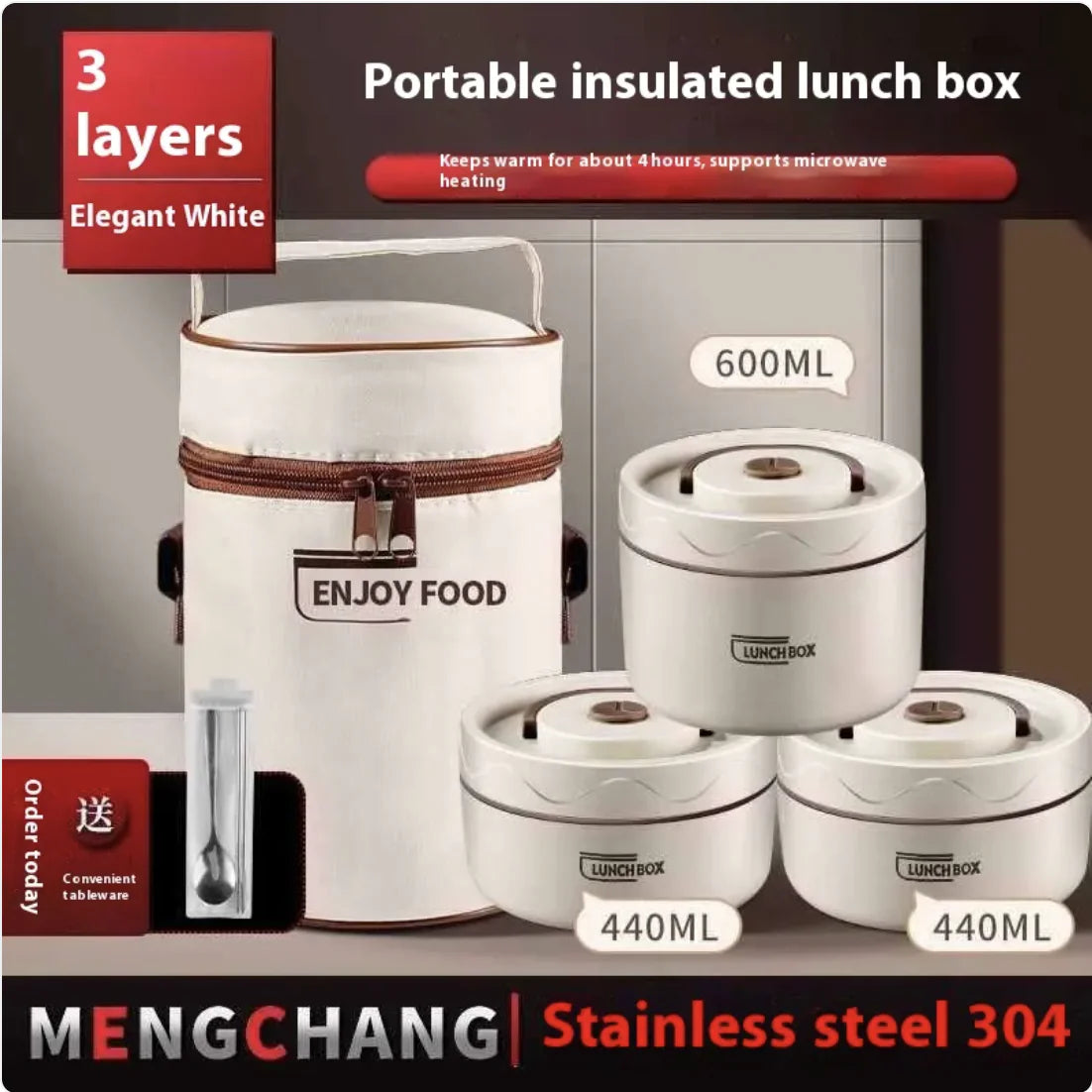 Extra-Long Insulated Stainless Steel Lunch Box