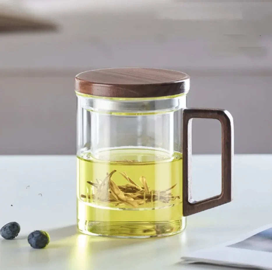 Glass Tea Cup with Wooden Handle