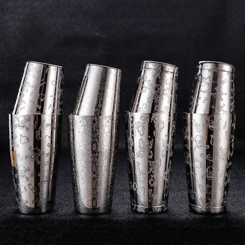 304 Stainless Steel Boston Cocktail Shaker with Design - Lunqara