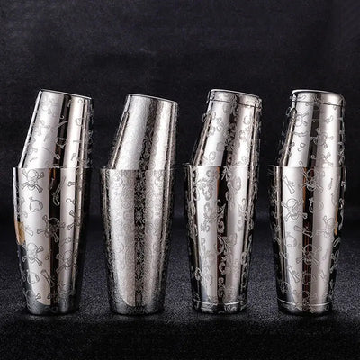 304 Stainless Steel Boston Cocktail Shaker with Design - Lunqara
