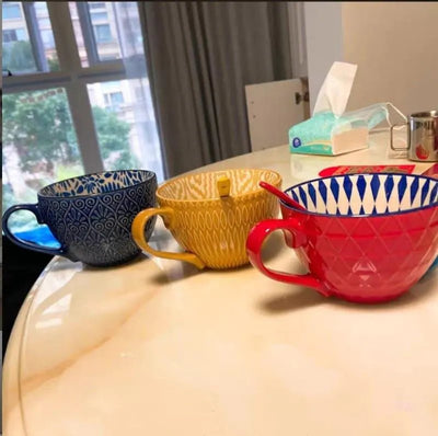 Artistic Ceramic Breakfast Mug - Large Capacity Cup - Lunqara