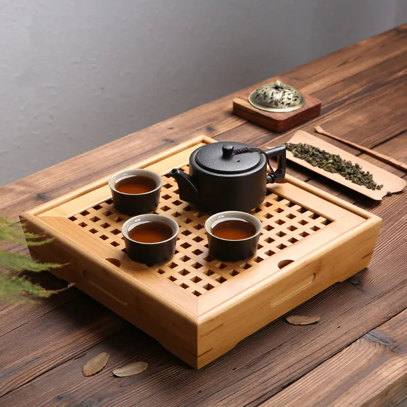 Bamboo Tea Tray Set for Kitchen Use