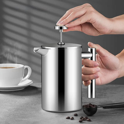 304 Stainless Steel Double - Layer French Press Coffee Pot - Lunqara