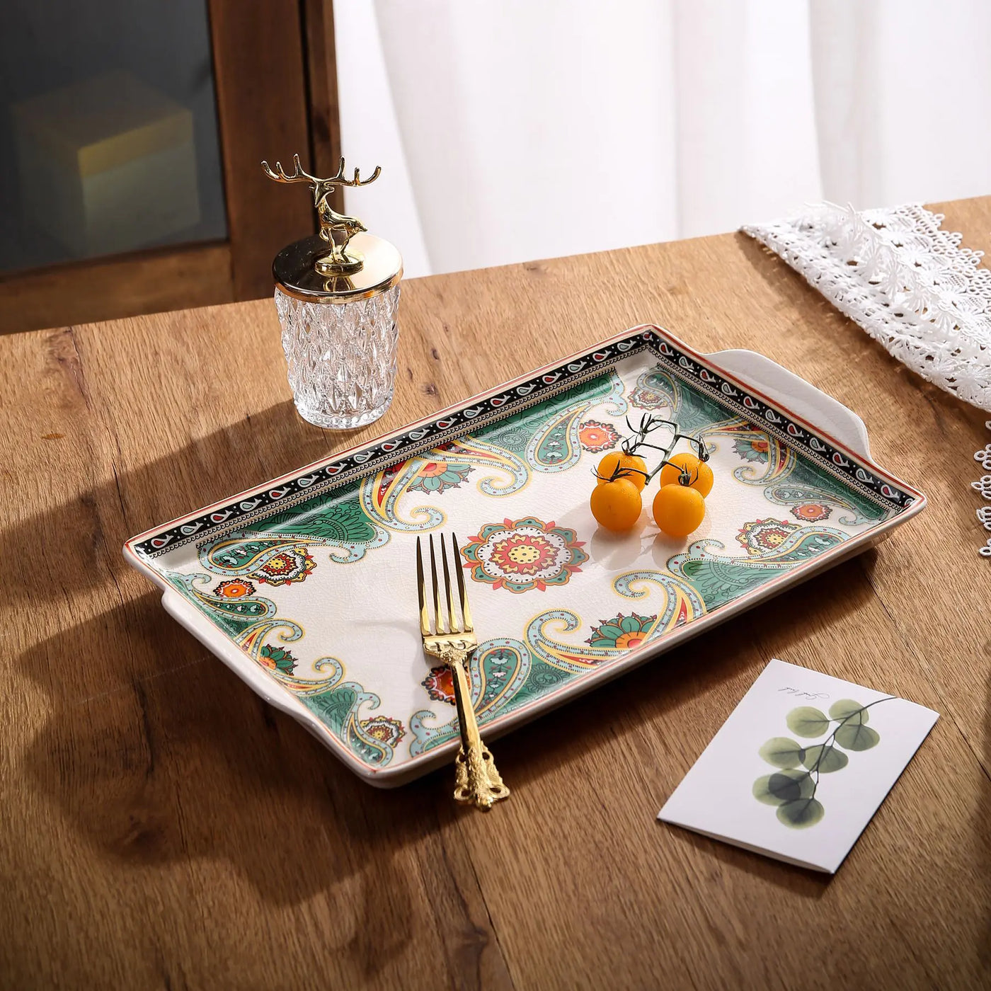 Ceramic Tray for Kitchen Use, Rectangular Design - Lunqara 