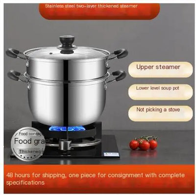 Thick Stainless Steel Double-Layer Steamer Pot (Large Capacity) - Lunqara 