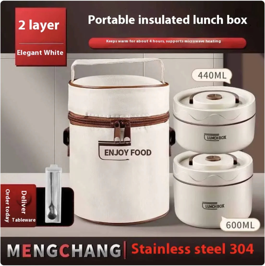 Extra-Long Insulated Stainless Steel Lunch Box