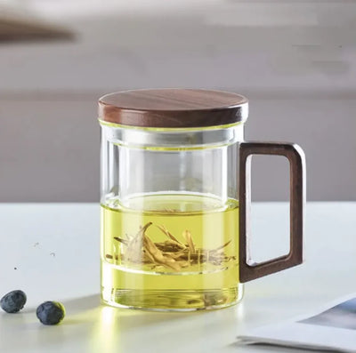 Glass Tea Cup with Wooden Handle