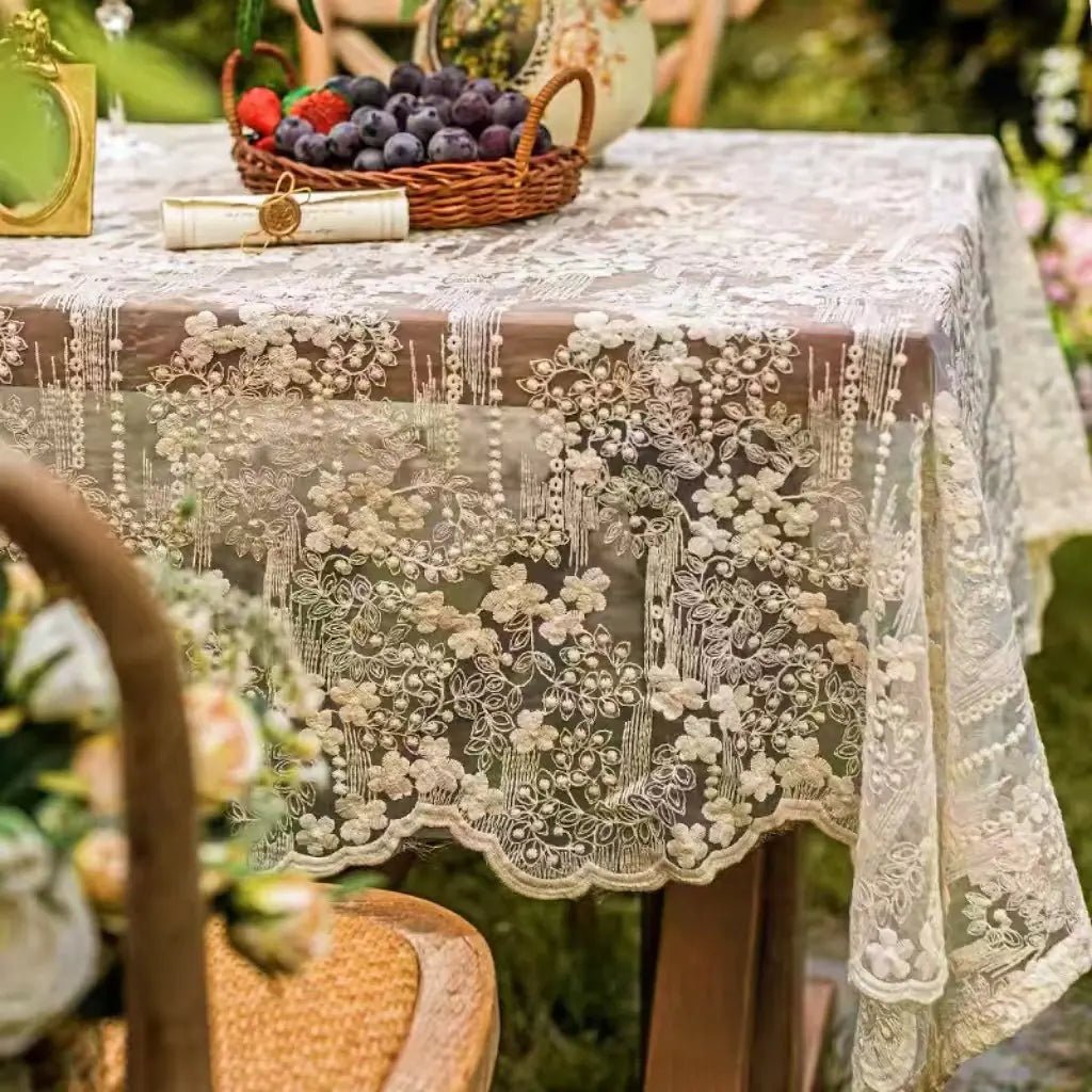 Lace Organza Embroidered Tablecloth - Lunqara