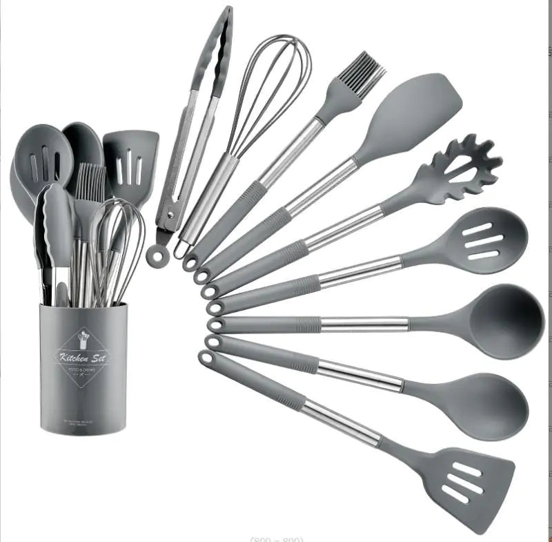 13-Piece Silicone Kitchen Utensil Set with Steel Handle