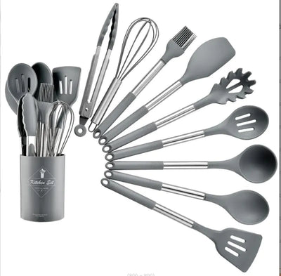 13-Piece Silicone Kitchen Utensil Set with Steel Handle