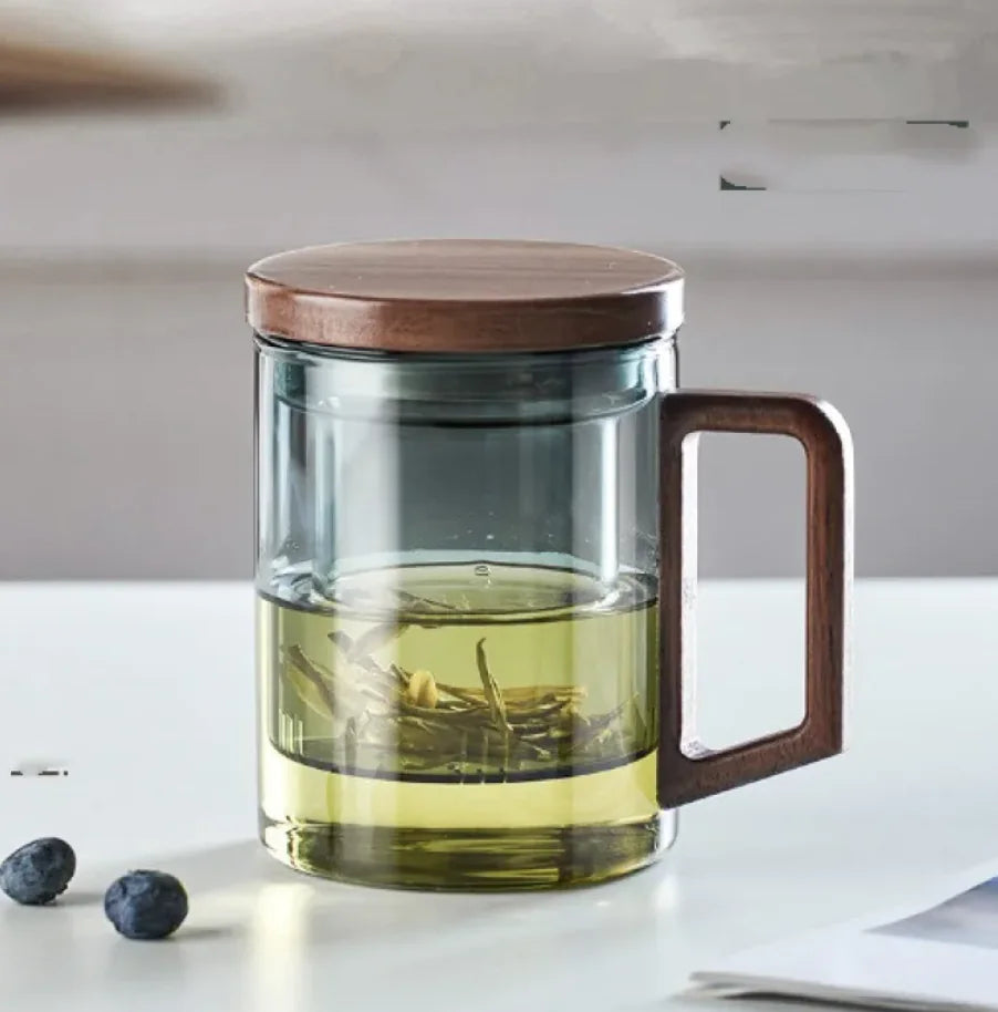 Glass Tea Cup with Wooden Handle