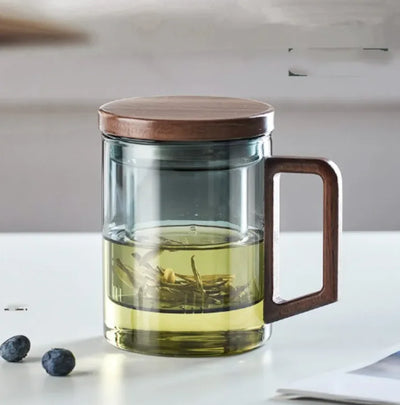 Glass Tea Cup with Wooden Handle