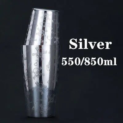 304 Stainless Steel Boston Cocktail Shaker with Design - Lunqara