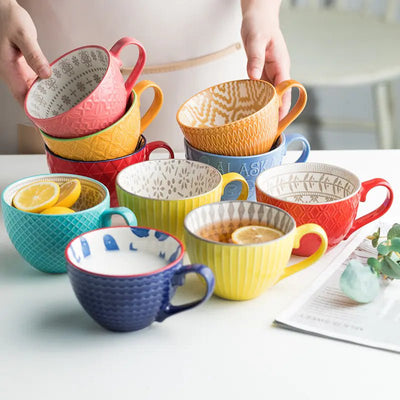 Artistic Ceramic Breakfast Mug - Large Capacity Cup - Lunqara