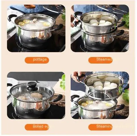 Thick Stainless Steel Double-Layer Steamer Pot (Large Capacity) - Lunqara 
