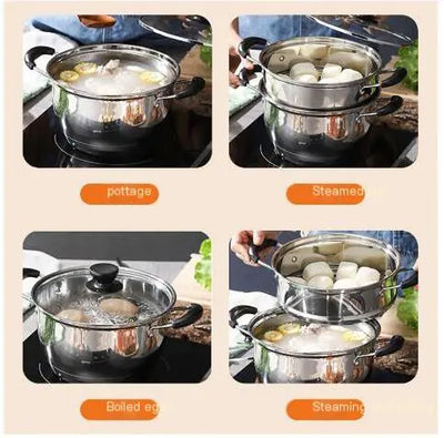 Thick Stainless Steel Double-Layer Steamer Pot (Large Capacity) - Lunqara 