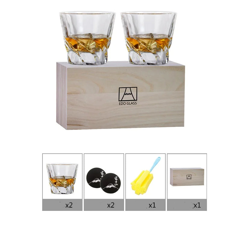 Nordic Style Crystal Whiskey Glass Set with Wooden Gift Box – Couples Edition