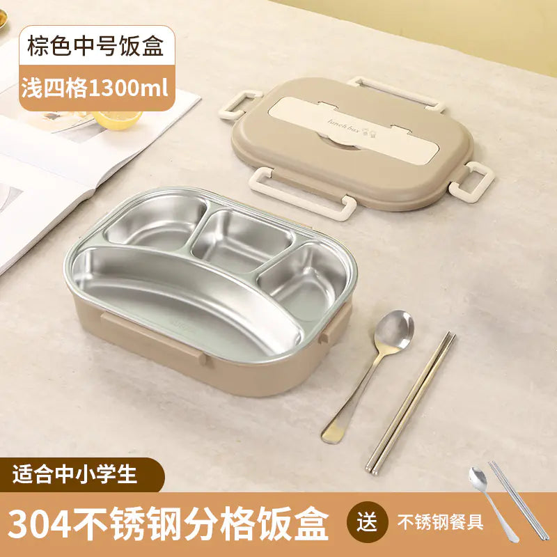 304 Stainless Steel Sealed Bento Box with Five Compartments - Lunqara 