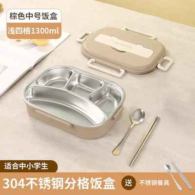 304 Stainless Steel Sealed Bento Box with Five Compartments - Lunqara 