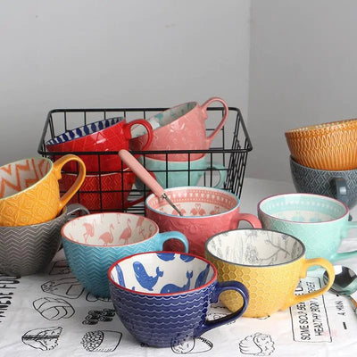 Artistic Ceramic Breakfast Mug - Large Capacity Cup - Lunqara