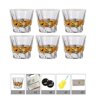 Nordic Style Crystal Whiskey Glass Set with Wooden Gift Box – Couples Edition