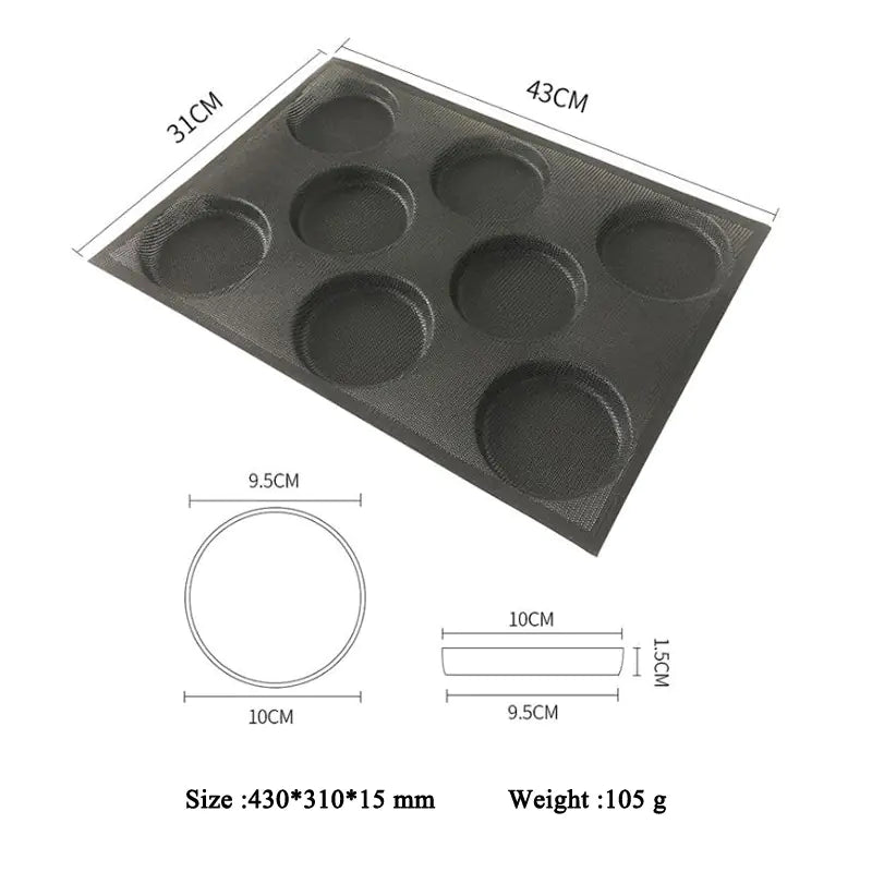 8-Cavity Round Burger Bread Silicone Mold, 44x32x4CM