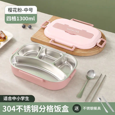 304 Stainless Steel Sealed Bento Box with Five Compartments - Lunqara 