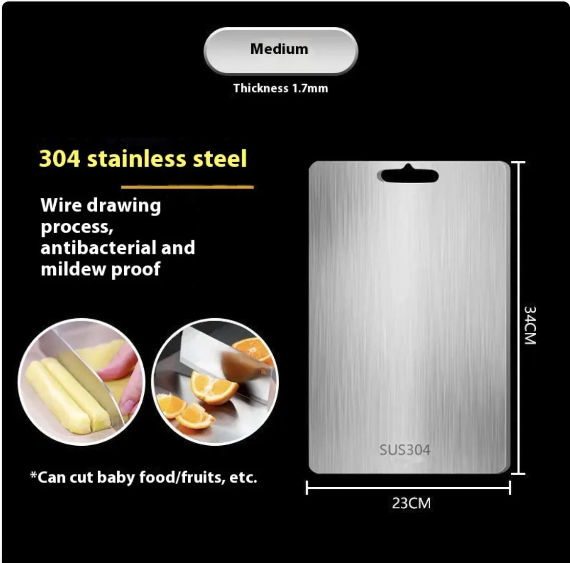 Double-Sided 304 Stainless Steel Cutting Board