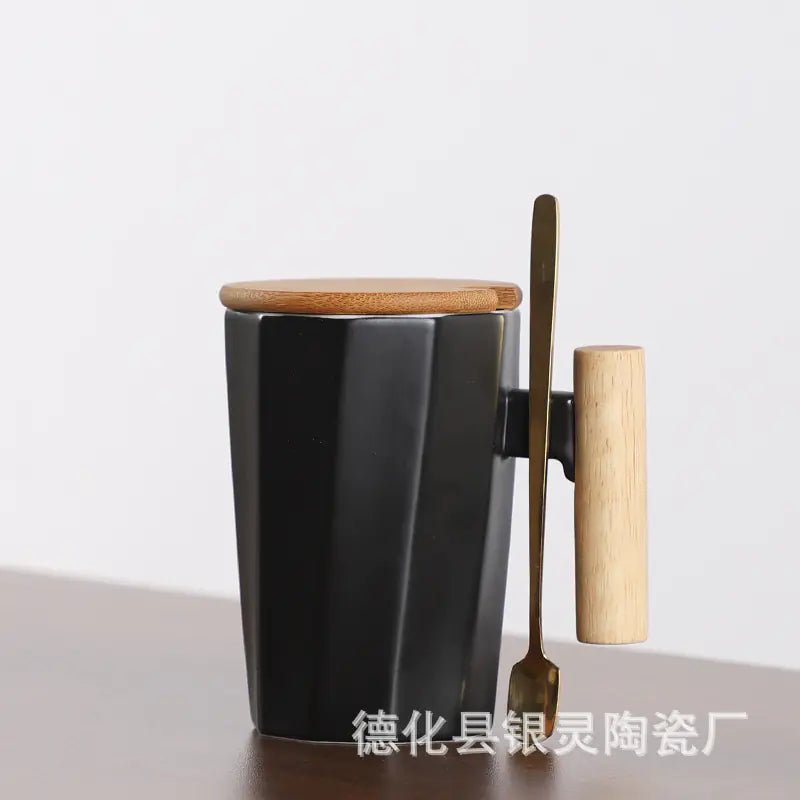 Customizable Ceramic Milk Mug with Wooden Handle - Lunqara