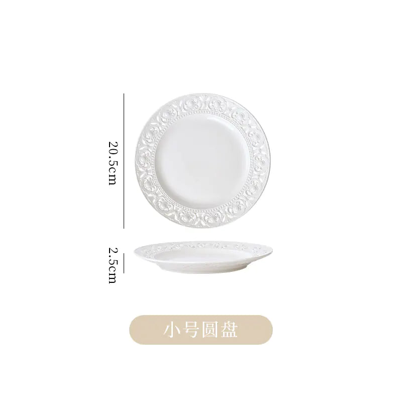French Embossed Ceramic Plate for Breakfast & Salad