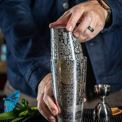 304 Stainless Steel Boston Cocktail Shaker with Design - Lunqara