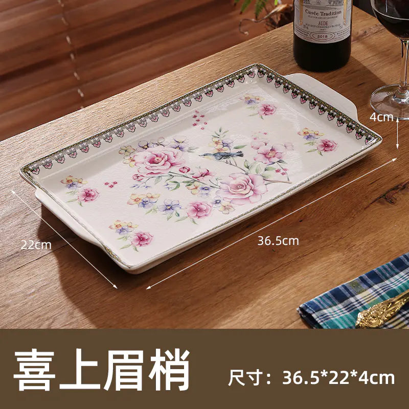 Ceramic Tray for Kitchen Use, Rectangular Design - Lunqara 