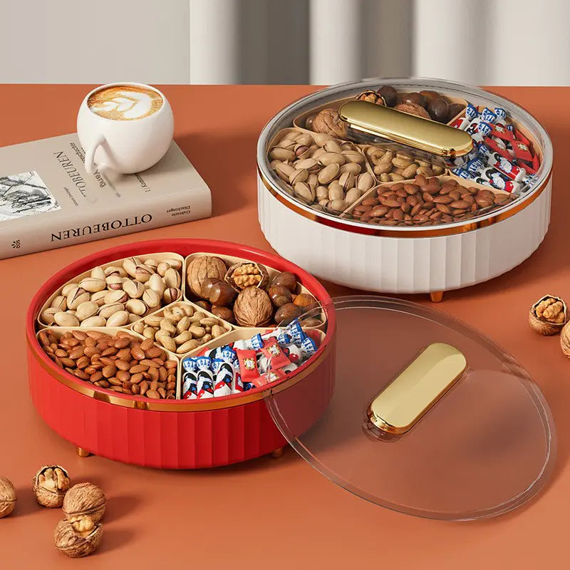 Elegant Rotating Snack Tray with Lid for Fruits & Treats