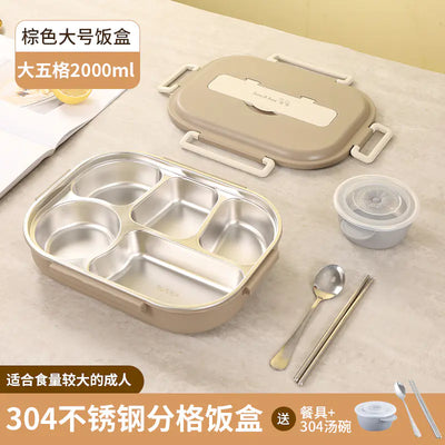 304 Stainless Steel Sealed Bento Box with Five Compartments - Lunqara 