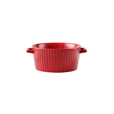Nordic Double-Handle Ceramic Soup Salad Bowl with Lid