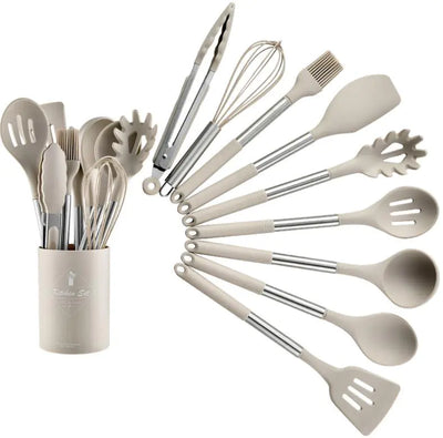 13-Piece Silicone Kitchen Utensil Set with Steel Handle