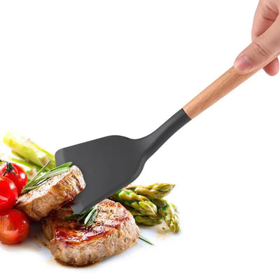 Silicone Spatula Set with Wooden Handle, Food Grade