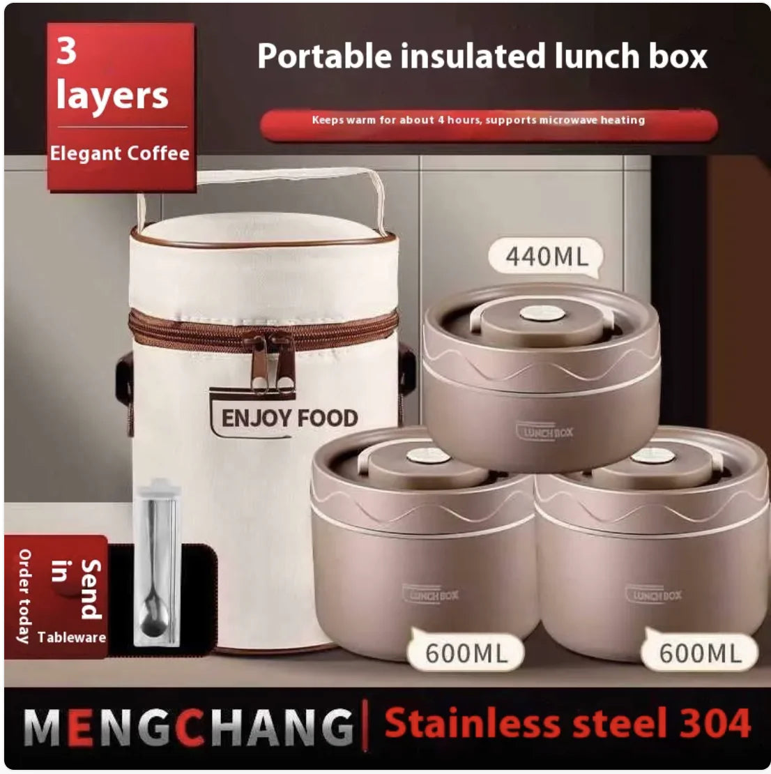Extra-Long Insulated Stainless Steel Lunch Box