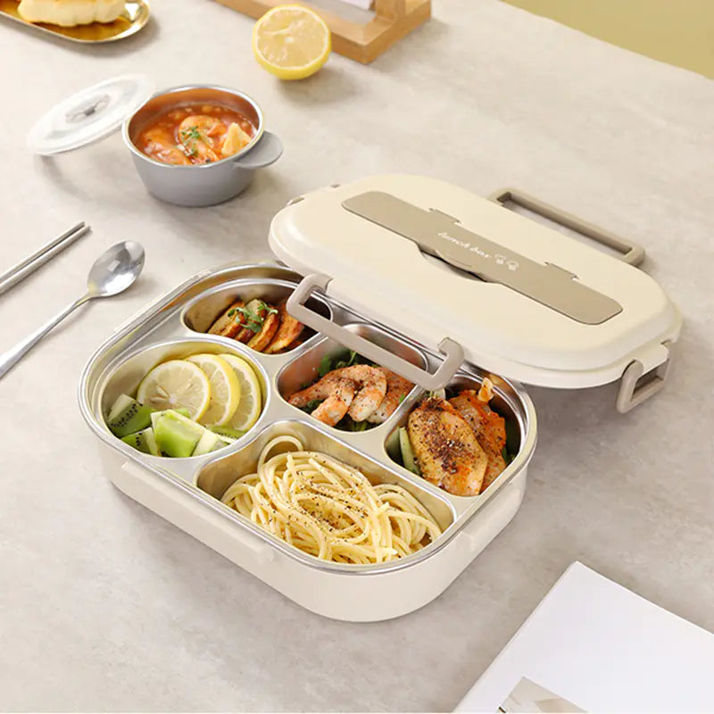 304 Stainless Steel Sealed Bento Box with Five Compartments - Lunqara 