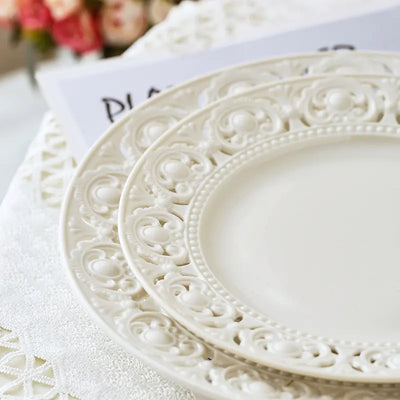French Embossed Ceramic Plate for Breakfast & Salad