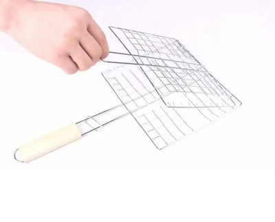 Square Outdoor Grill with Wooden Handle