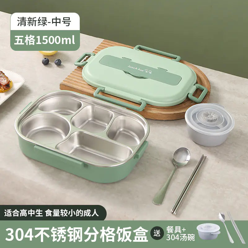 304 Stainless Steel Sealed Bento Box with Five Compartments - Lunqara 